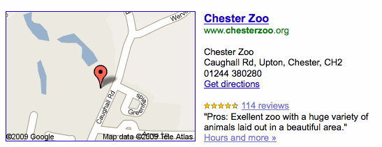 local listing for Chester Zoo ~ image copyright Google
